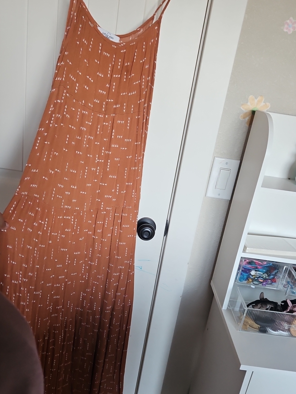 Cathy Jean Rust Maxi Dress with White Print